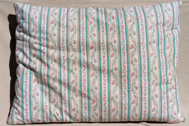 photo of vintage chicken feather pillows w/ pretty flowered cotton ticking fabric #2