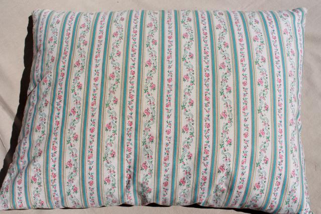 photo of vintage chicken feather pillows w/ pretty flowered cotton ticking fabric #4