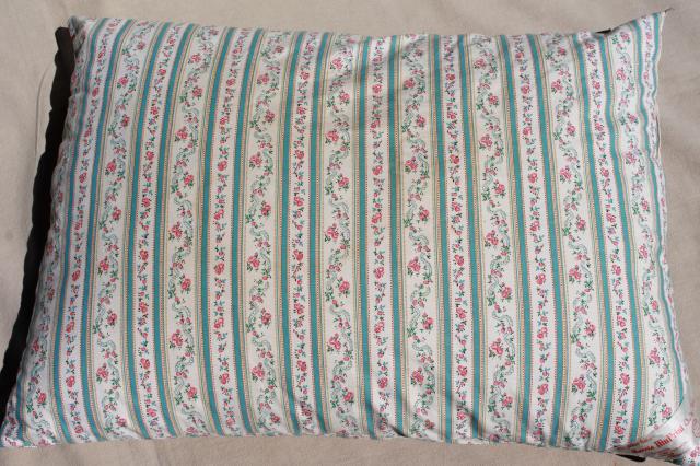 photo of vintage chicken feather pillows w/ pretty flowered cotton ticking fabric #6