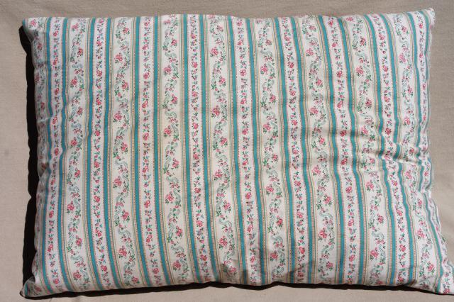 photo of vintage chicken feather pillows w/ pretty flowered cotton ticking fabric #8