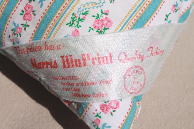 photo of vintage chicken feather pillows w/ pretty flowered cotton ticking fabric #9