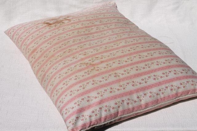 photo of vintage chicken feather pillows w/ pretty flowered cotton ticking fabric #2