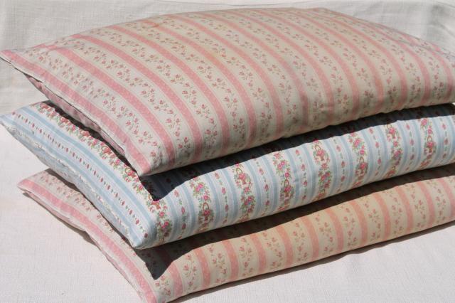 photo of vintage chicken feather pillows w/ pretty flowered cotton ticking fabric #3