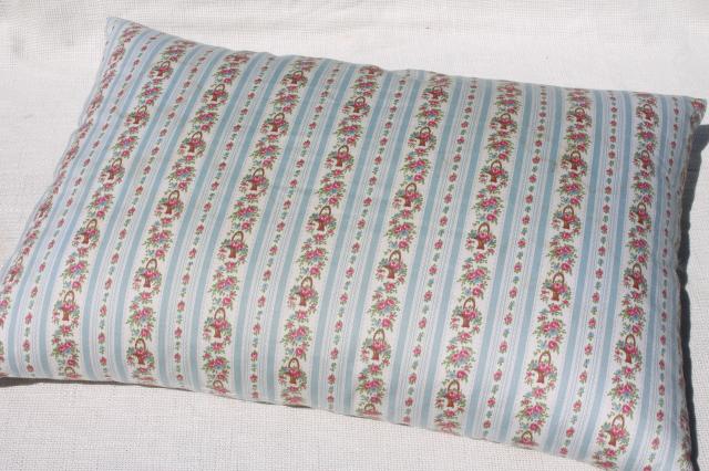 photo of vintage chicken feather pillows w/ pretty flowered cotton ticking fabric #6