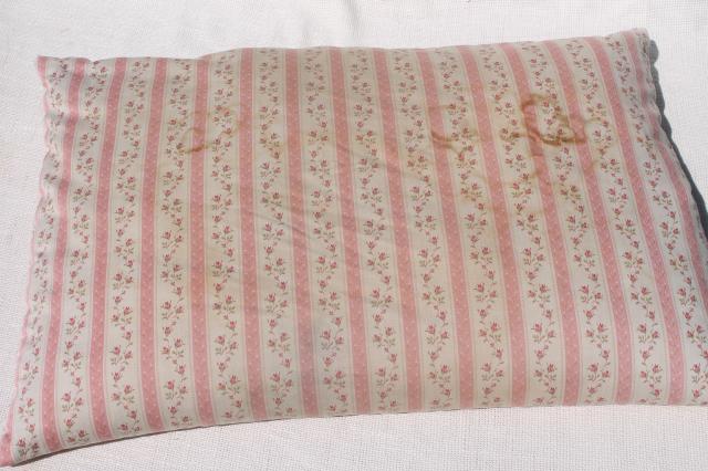 photo of vintage chicken feather pillows w/ pretty flowered cotton ticking fabric #9