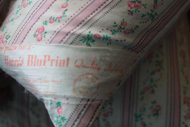 photo of vintage chicken feather pillows w/ pretty flowered cotton ticking fabric #3