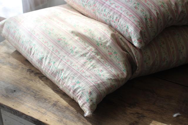 photo of vintage chicken feather pillows w/ pretty flowered cotton ticking fabric #5