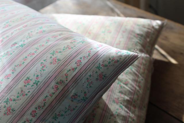 photo of vintage chicken feather pillows w/ pretty flowered cotton ticking fabric #7