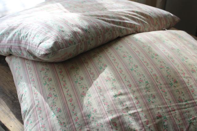 photo of vintage chicken feather pillows w/ pretty flowered cotton ticking fabric #8