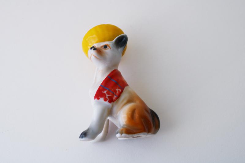 photo of vintage chihuahua dog china figurine, hand painted ceramic dog in hat & serape #3