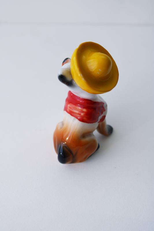 photo of vintage chihuahua dog china figurine, hand painted ceramic dog in hat & serape #5