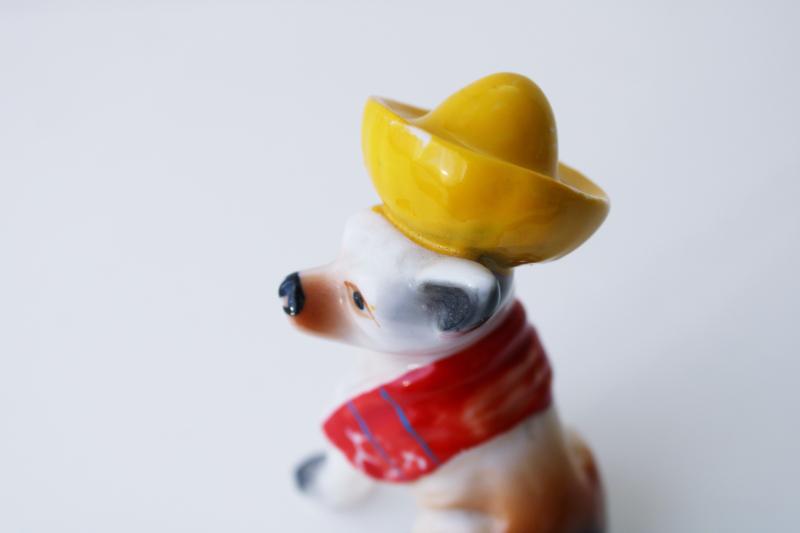 photo of vintage chihuahua dog china figurine, hand painted ceramic dog in hat & serape #6