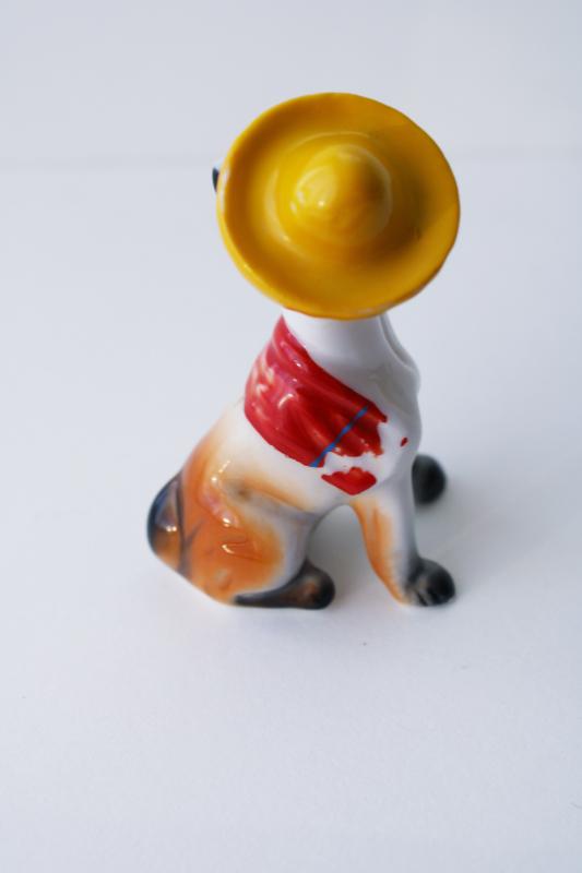 photo of vintage chihuahua dog china figurine, hand painted ceramic dog in hat & serape #7