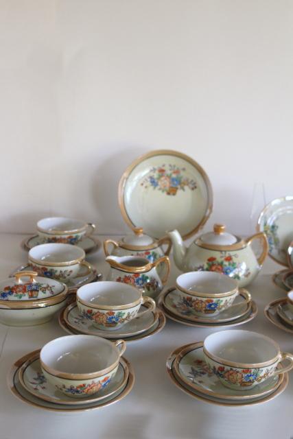 photo of vintage child's size china tea sets, mommy & me doll dishes hand painted made in Japan #12