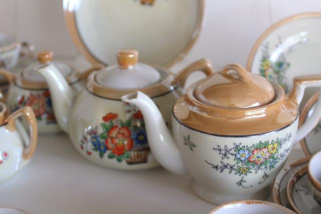 photo of vintage child's size china tea sets, mommy & me doll dishes hand painted made in Japan #13