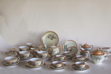 catalog photo of vintage child's size china tea sets, mommy & me doll dishes hand painted made in Japan