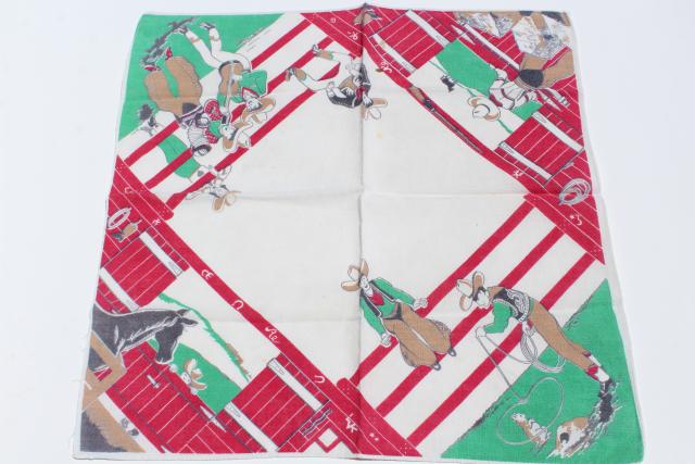 photo of vintage childrens hankies, western cowboy rodeo print cotton bandana handkerchiefs #9