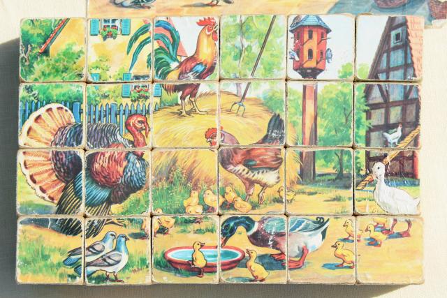 photo of vintage children's picture puzzle blocks set w/ color prints, made in West Germany #2