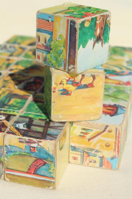 photo of vintage children's picture puzzle blocks set w/ color prints, made in West Germany #3