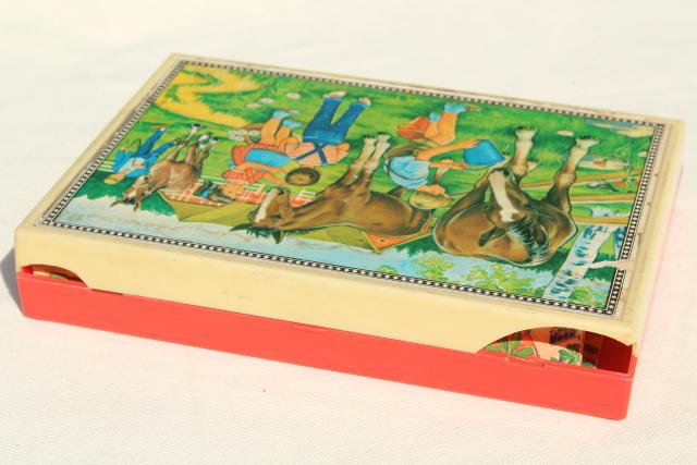 photo of vintage children's picture puzzle blocks set w/ color prints, made in West Germany #6