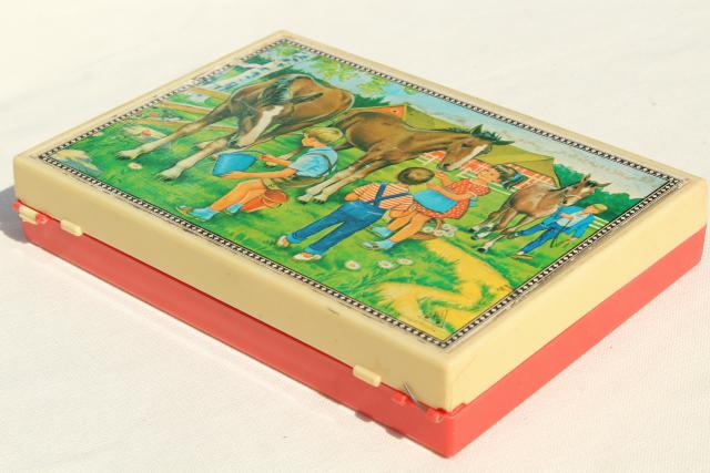 photo of vintage children's picture puzzle blocks set w/ color prints, made in West Germany #7