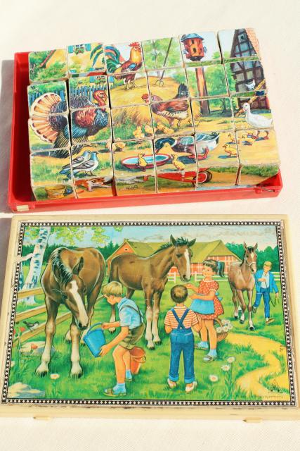 photo of vintage children's picture puzzle blocks set w/ color prints, made in West Germany #8