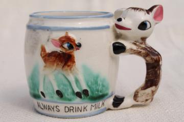 catalog photo of vintage child's cup w/ baby deer, Always Drink Your Milk - hand painted Japan ceramic