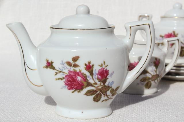 photo of vintage child's size china tea set, Japan moss rose pink roses porcelain doll dishes #4