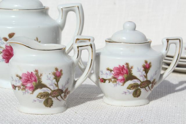photo of vintage child's size china tea set, Japan moss rose pink roses porcelain doll dishes #6