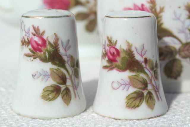 photo of vintage child's size china tea set, Japan moss rose pink roses porcelain doll dishes #7
