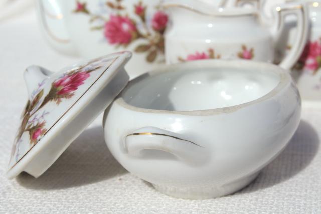 photo of vintage child's size china tea set, Japan moss rose pink roses porcelain doll dishes #9