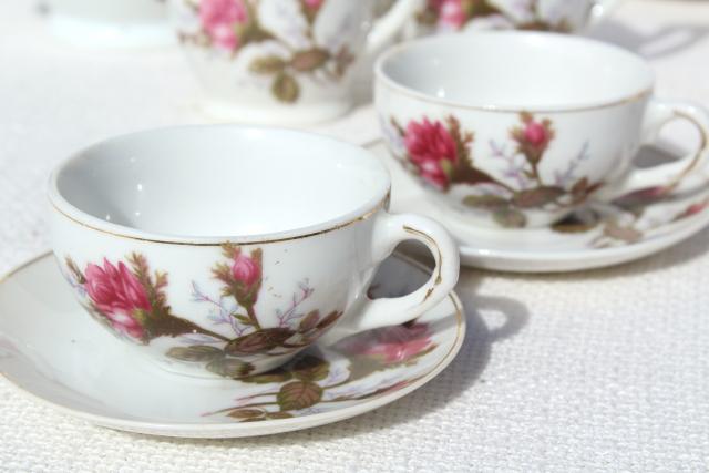 photo of vintage child's size china tea set, Japan moss rose pink roses porcelain doll dishes #10