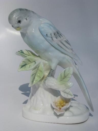 photo of vintage china bird, blue budgie parakeet figurine, bone china? Japan? #1