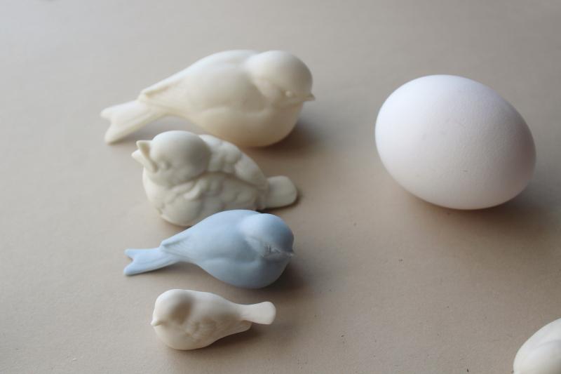 photo of vintage china birds, nesting bird figurines, matte finish bisque ivory & blue birds #6