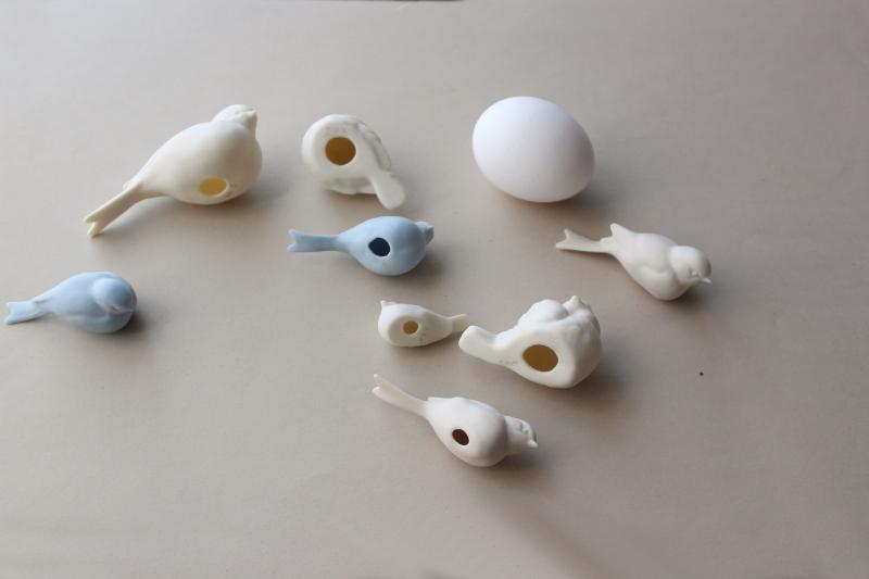 photo of vintage china birds, nesting bird figurines, matte finish bisque ivory & blue birds #7