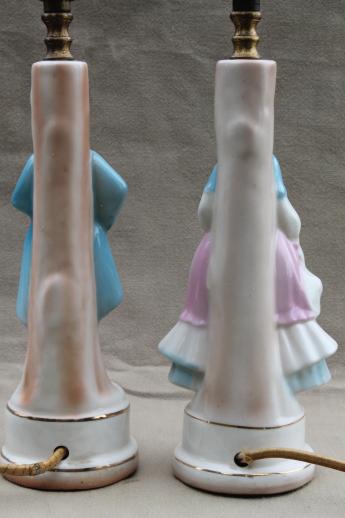 photo of vintage china boudoir lamps, pair of painted pottery figurines french couple #4