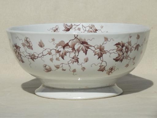 photo of vintage china cafe au lait bowls, antique transferware w/ brown ivy floral #2