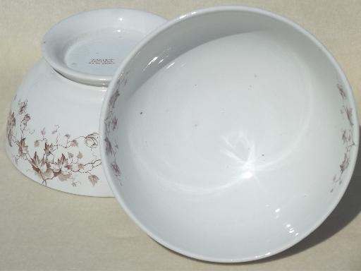 photo of vintage china cafe au lait bowls, antique transferware w/ brown ivy floral #4