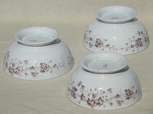 photo of vintage china cafe au lait bowls, antique transferware w/ brown ivy floral #5