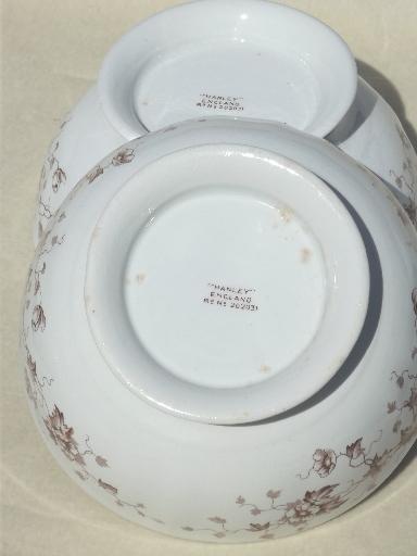 photo of vintage china cafe au lait bowls, antique transferware w/ brown ivy floral #6