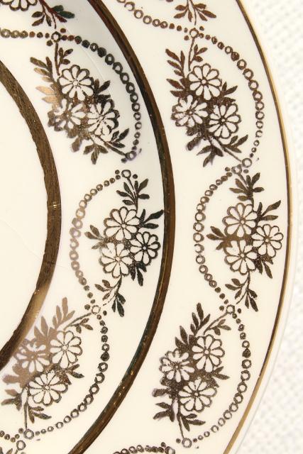 photo of vintage china cake plates & serving plate set, floral bouquet w/ gold lace border #5