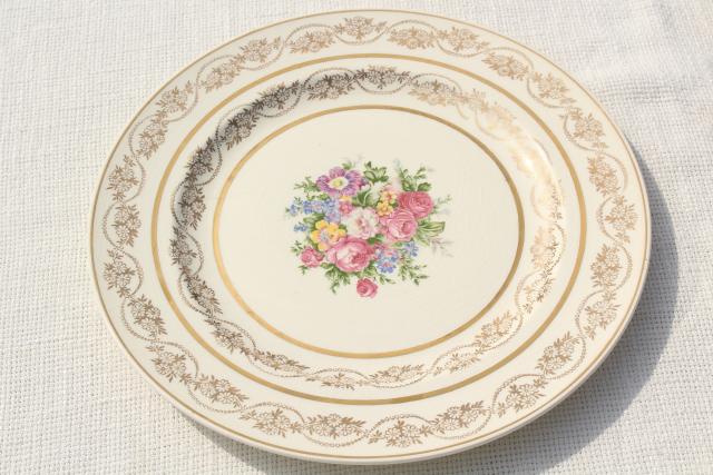 photo of vintage china cake plates & serving plate set, floral bouquet w/ gold lace border #8