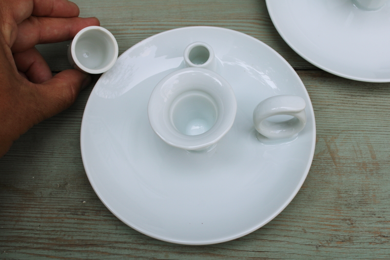 photo of vintage china candle holders, pure white porcelain finger ring chamber candlesticks pair w/ snuffers  #2