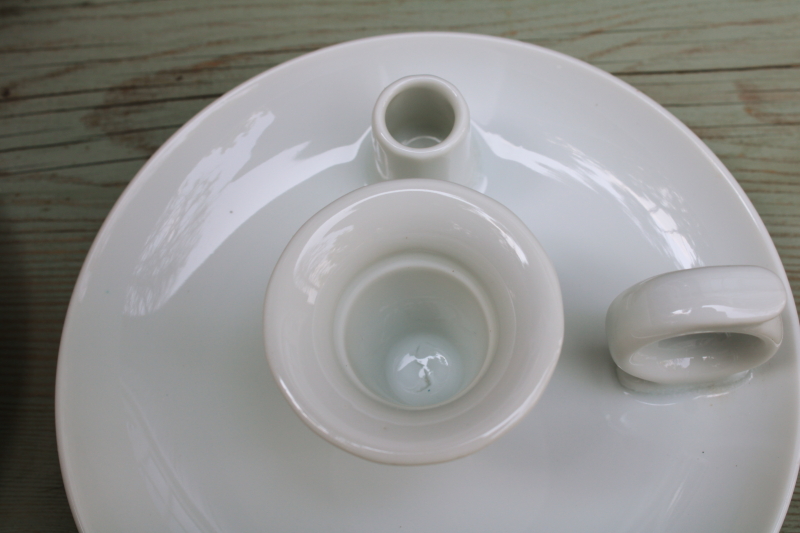 photo of vintage china candle holders, pure white porcelain finger ring chamber candlesticks pair w/ snuffers  #5