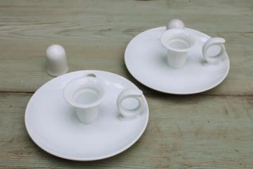catalog photo of vintage china candle holders, pure white porcelain finger ring chamber candlesticks pair w/ snuffers 