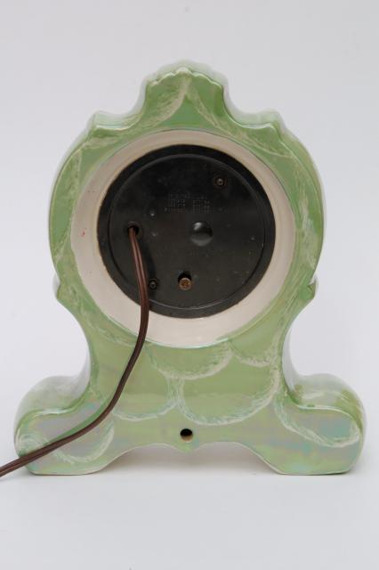 photo of vintage china case mantle clock, fancy painted green marble boudoir or parlor clock #7