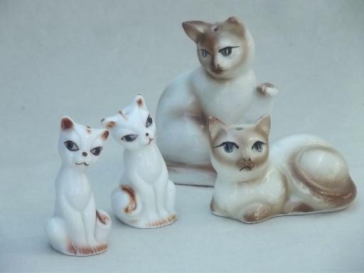 photo of vintage china cat salt & pepper shakers, Siamese cats figural S&P lot  #1