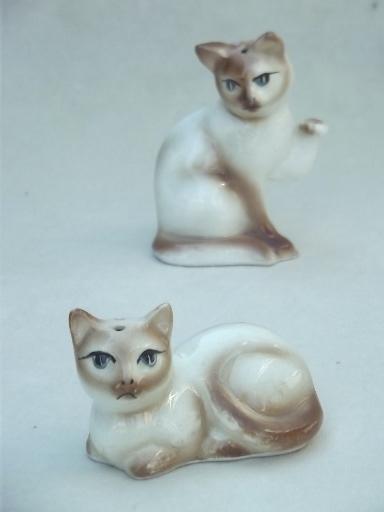 photo of vintage china cat salt & pepper shakers, Siamese cats figural S&P lot  #2