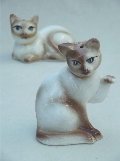 photo of vintage china cat salt & pepper shakers, Siamese cats figural S&P lot  #3