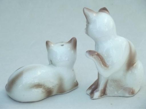 photo of vintage china cat salt & pepper shakers, Siamese cats figural S&P lot  #4